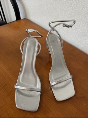 Billini Metallic Silver Square-Toe Ankle-Strap Heels